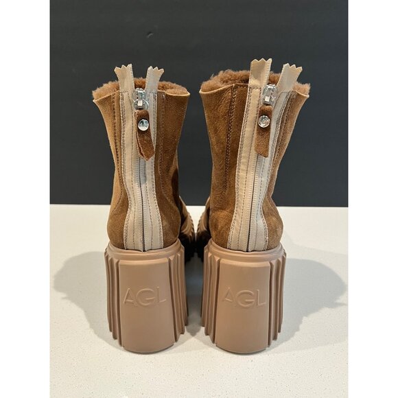 AGL Tan Suede Leather Ankle Boots With Sherpa Interior size 37 - Picture 5 of 8